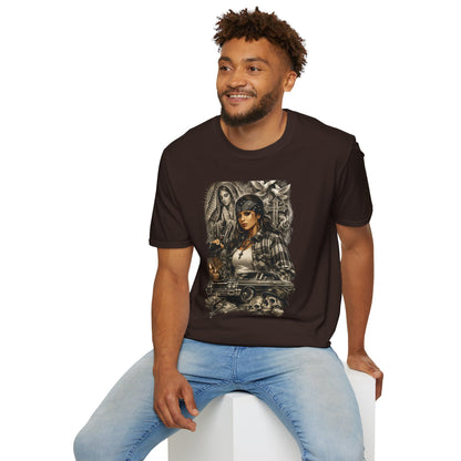 Chicana Lowrider Art T-Shirt – Virgen & Cholo Girl Vintage Streetwear