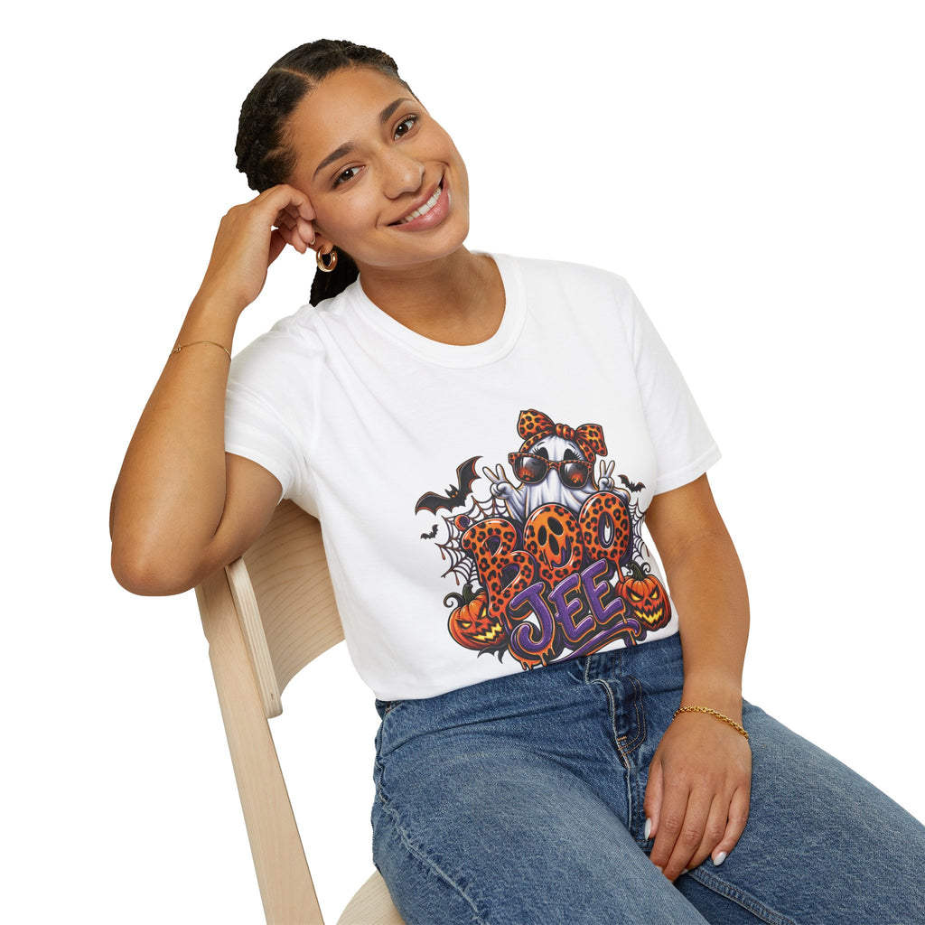 Ghost Boo Leopard Halloween T-Shirt — 'Boo' Graphic Pumpkin Bat Tee