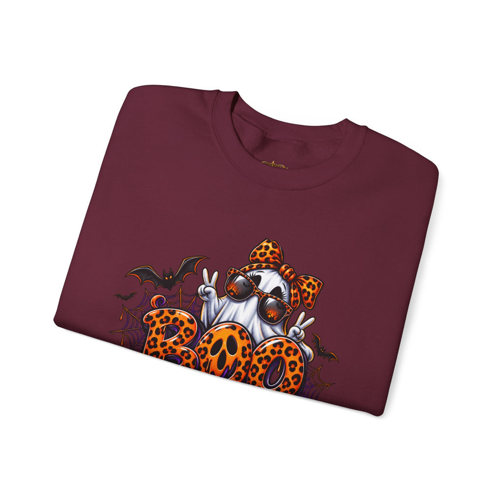 Halloween Ghost Crewneck Sweatshirt — 'Boo Jee' Leopard Pumpkin Graphic