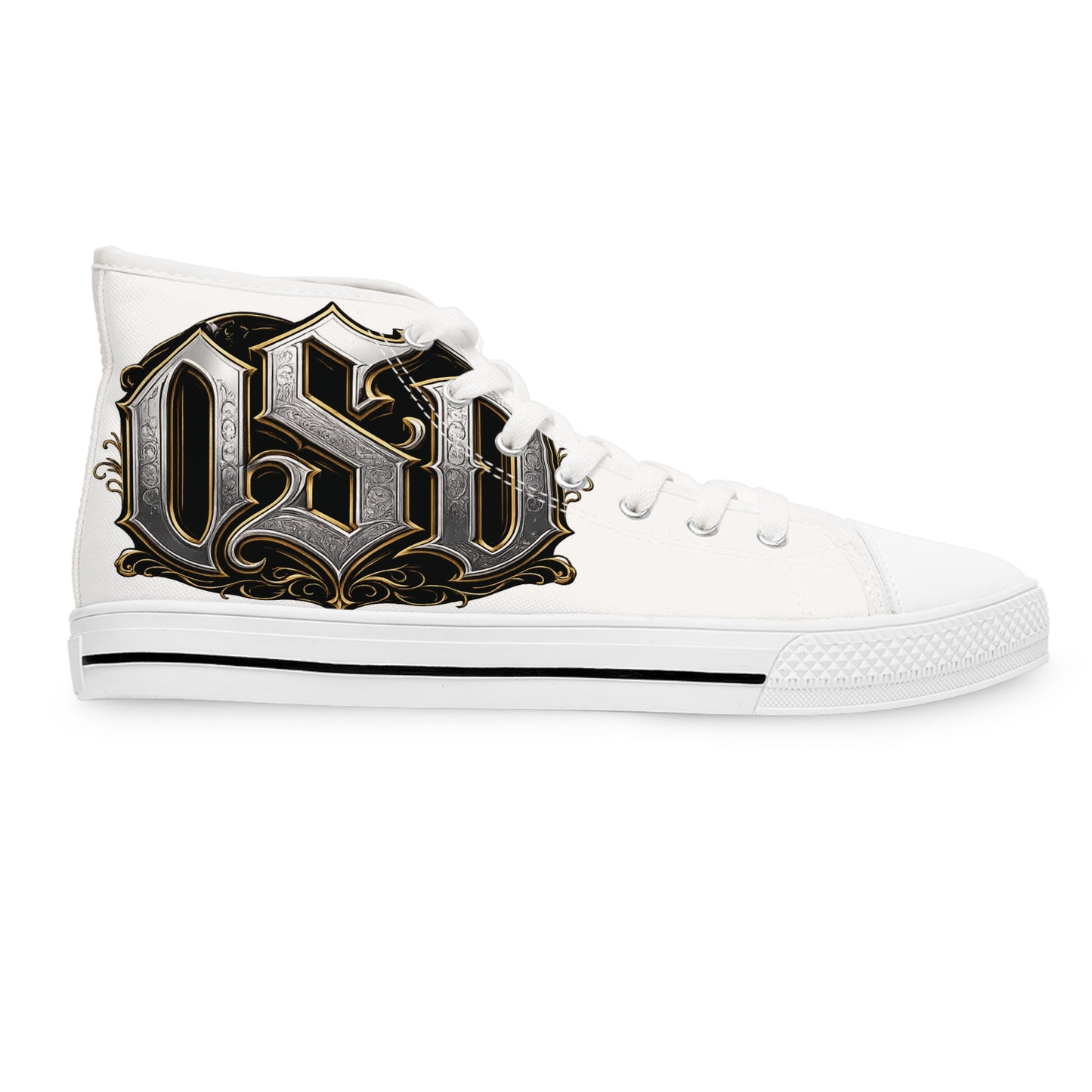 Women's High Top Sneakers — Gothic Monogram Black & Gold Vintage Initials
