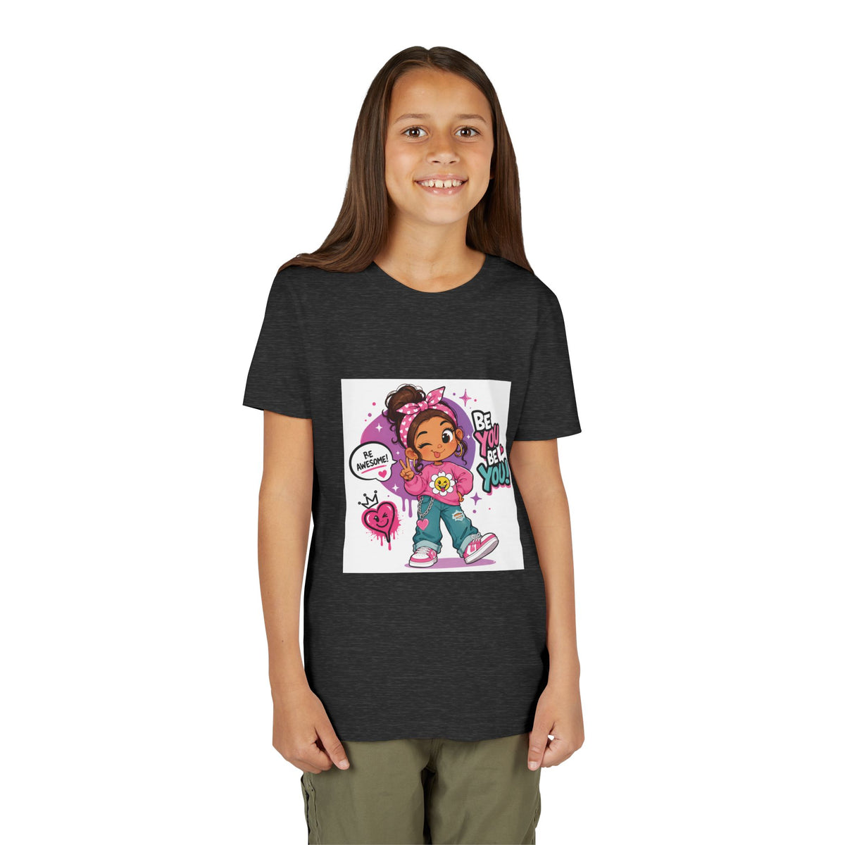 Youth Tee — "Be You Be You" Cute Empowerment Girl Graphic T-Shirt