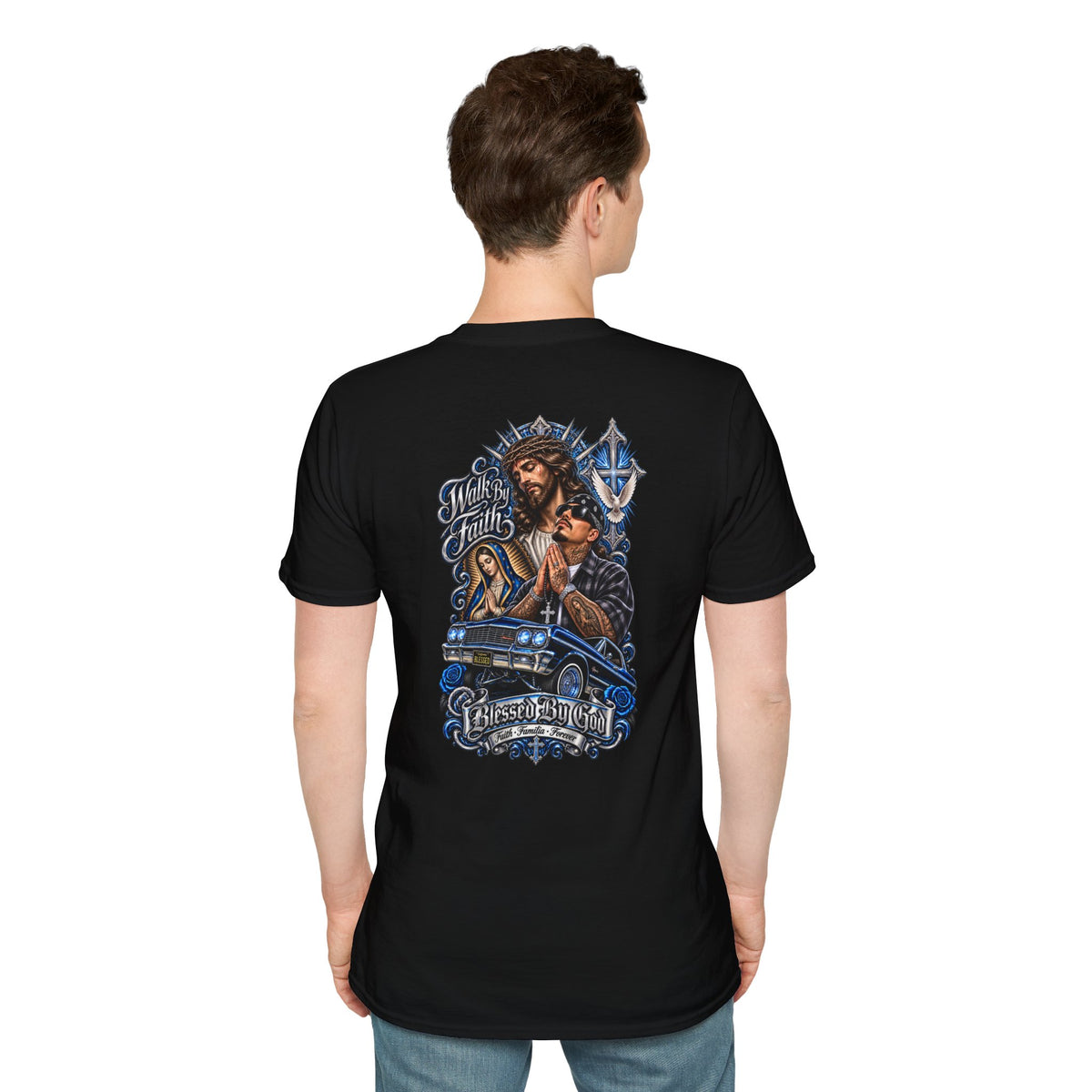 Jesus Prays T-Shirt – Faith, Cross & Blessed Are the Merciful Graphic Tee