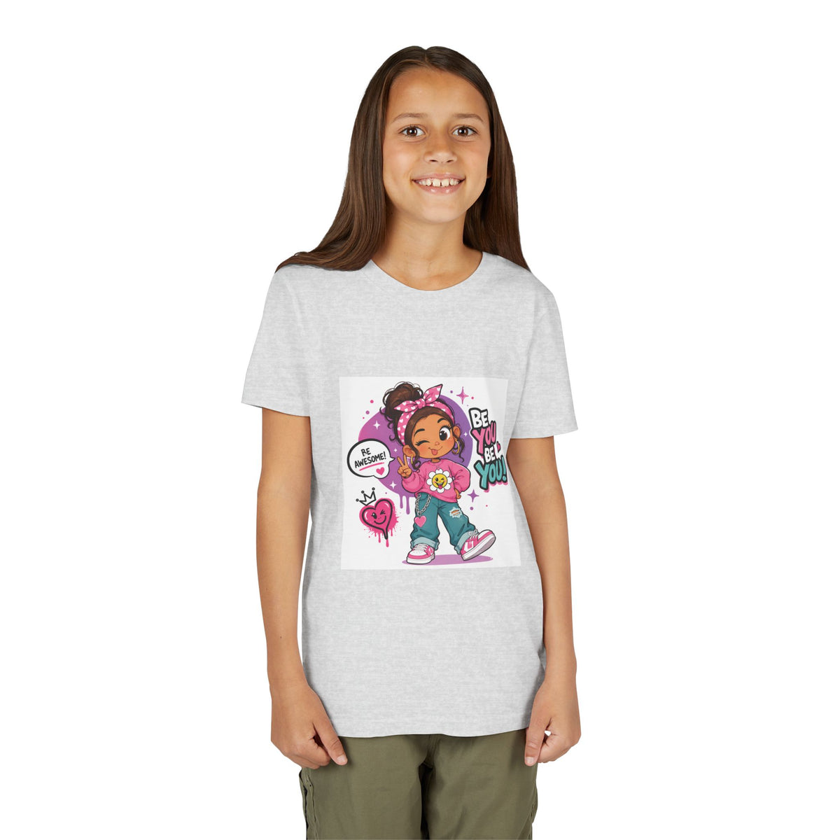 Youth Tee — "Be You Be You" Cute Empowerment Girl Graphic T-Shirt