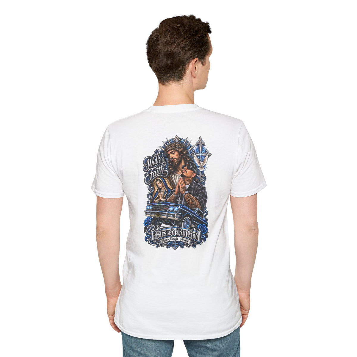 Jesus Prays T-Shirt – Faith, Cross & Blessed Are the Merciful Graphic Tee