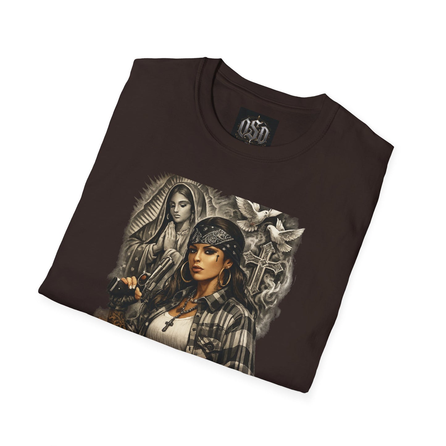 Chicana Lowrider Art T-Shirt – Virgen & Cholo Girl Vintage Streetwear