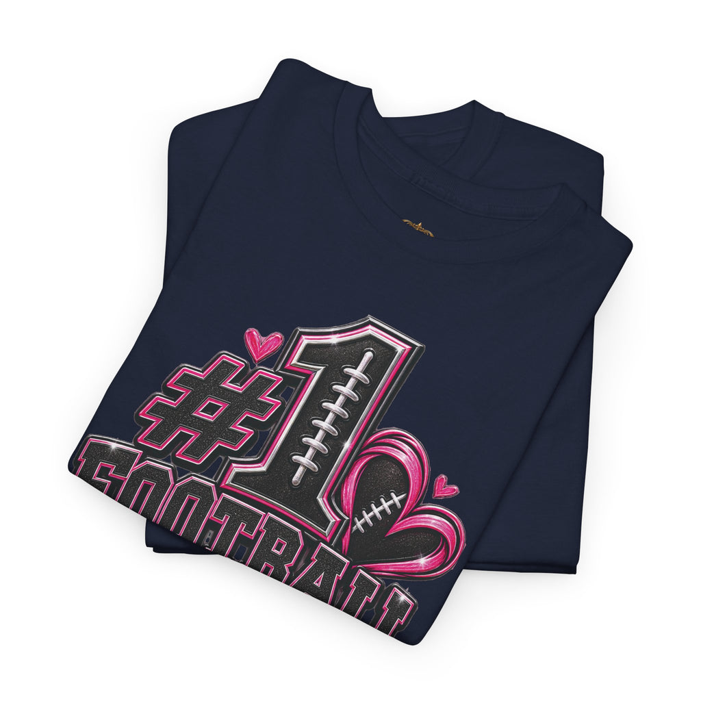 #1 Football Mom T-Shirt — Pink Heart Football Mom Tee for Game Day