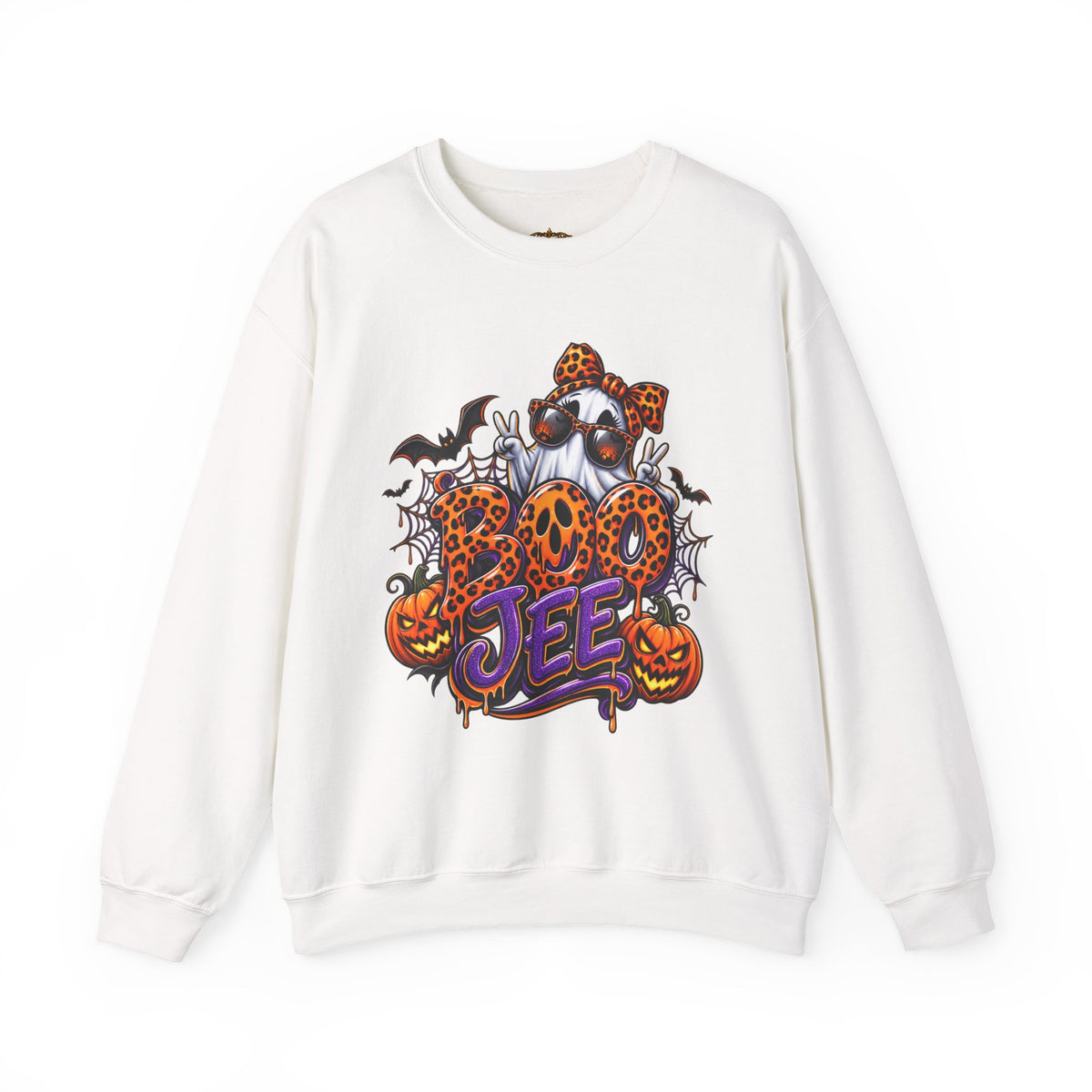 Halloween Ghost Crewneck Sweatshirt — 'Boo Jee' Leopard Pumpkin Graphic
