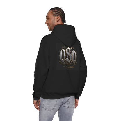 Graphic Hoodie — Gothic "OSD" Logo Pullover with Sleeve Panels
