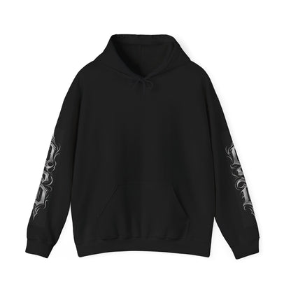 Graphic Hoodie — Gothic "OSD" Logo Pullover with Sleeve Panels