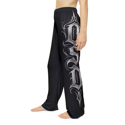 Gothic Script Women's Pajama Pants – Black Side Lettering Lounge Pants