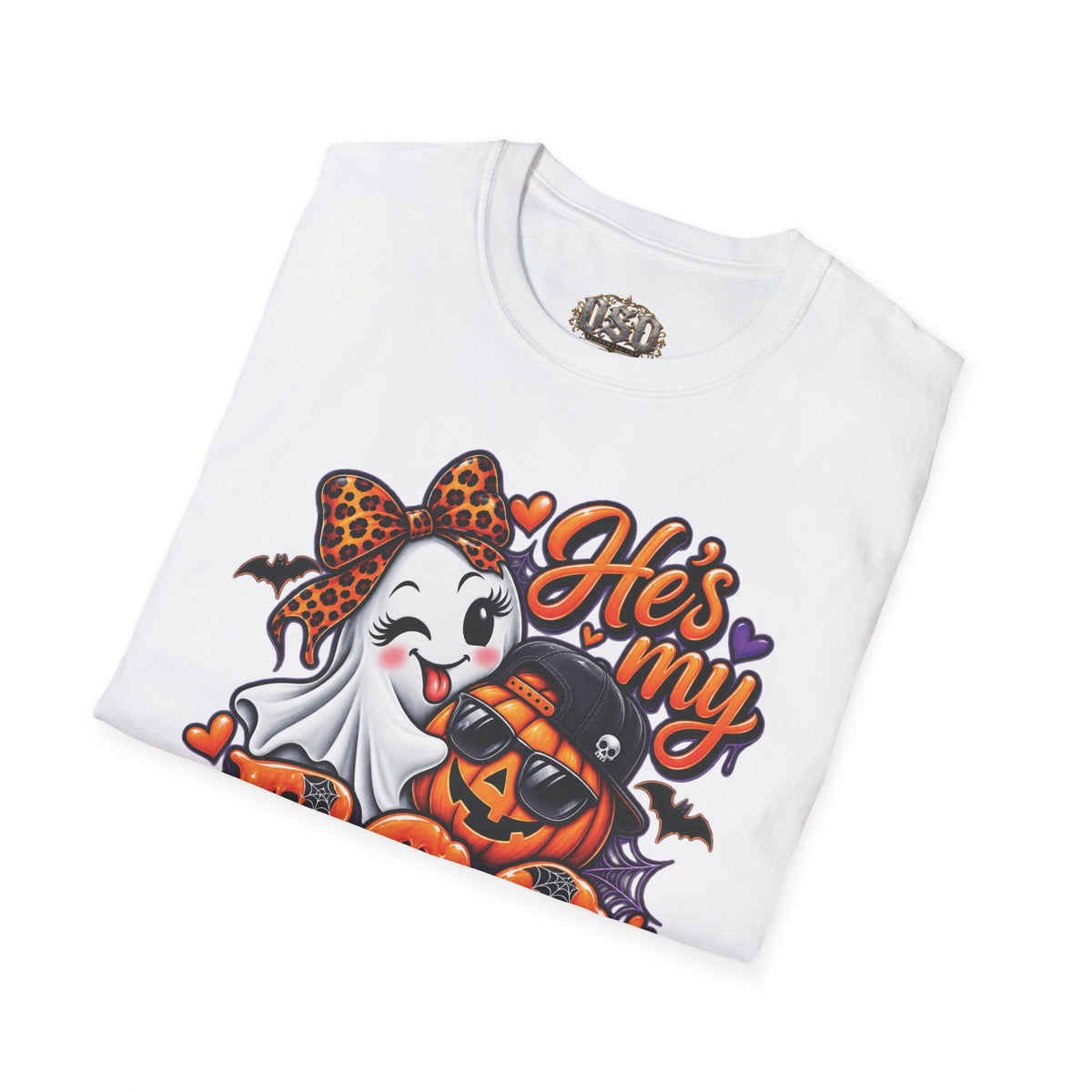 Halloween "He's My Boo Thing" T-Shirt — Cute Ghost & Pumpkin Couple Tee