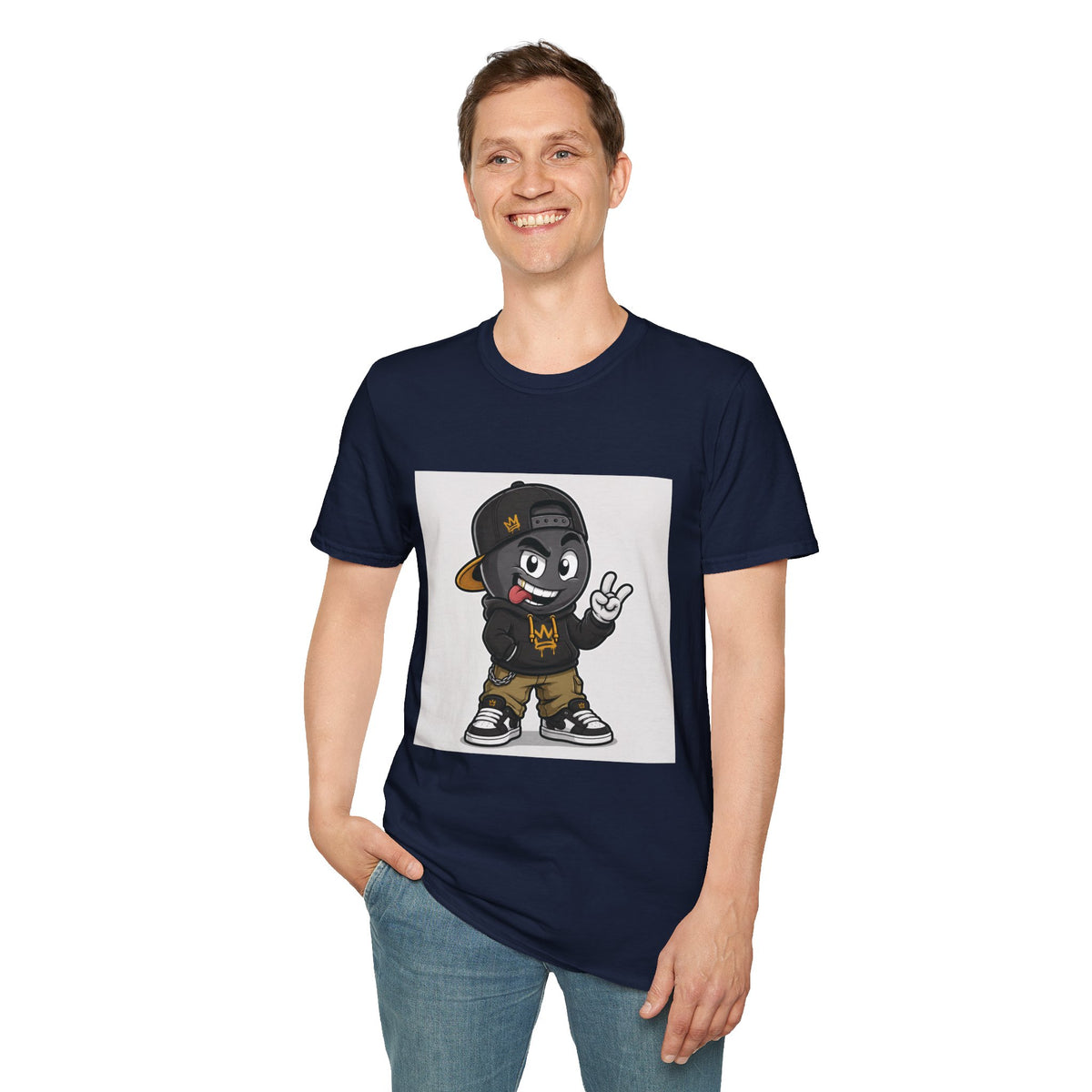 Character Graphic T‑Shirt — Cartoon Peace Sign Streetwear Tee