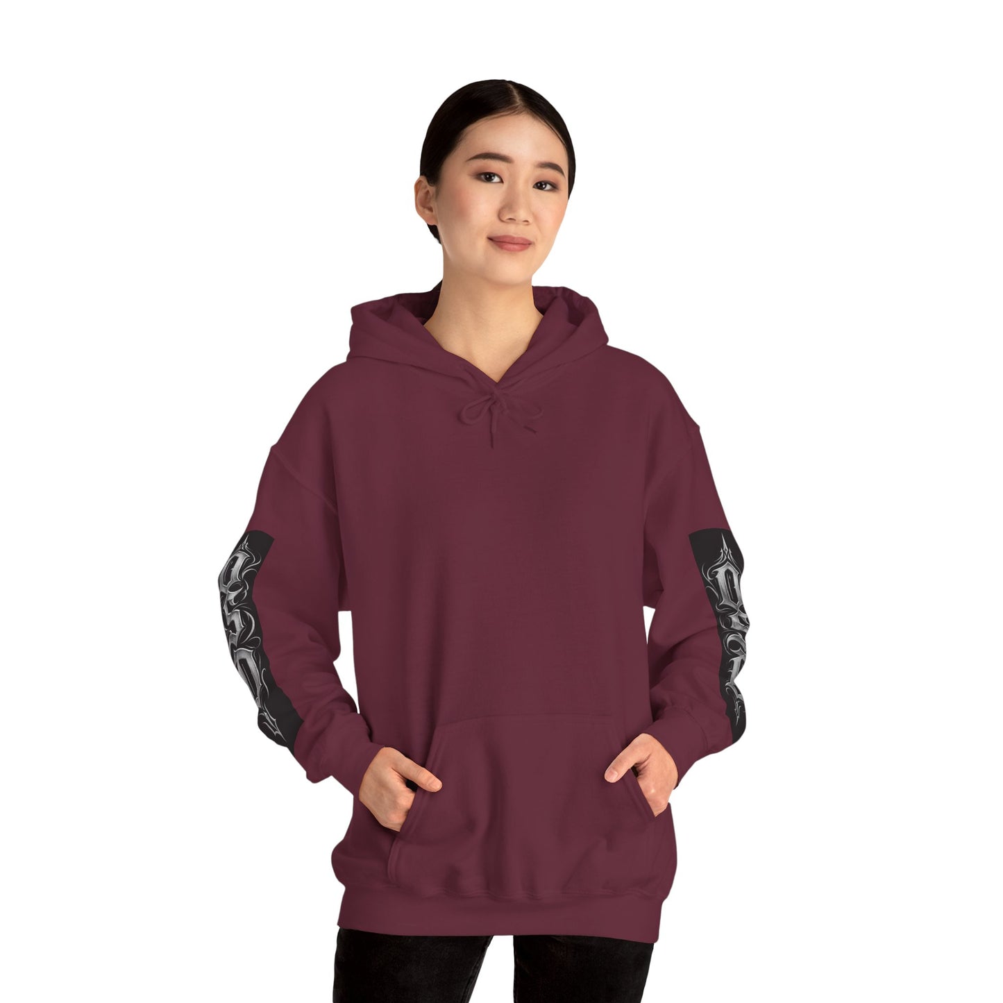 Graphic Hoodie — Gothic "OSD" Logo Pullover with Sleeve Panels