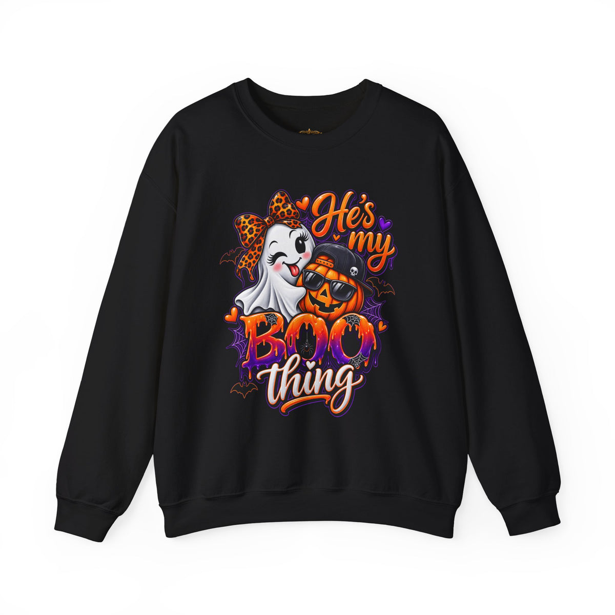 Sweatshirt — "He's My Boo Thing" Halloween Ghost & Jack-O'-Lantern Crewneck