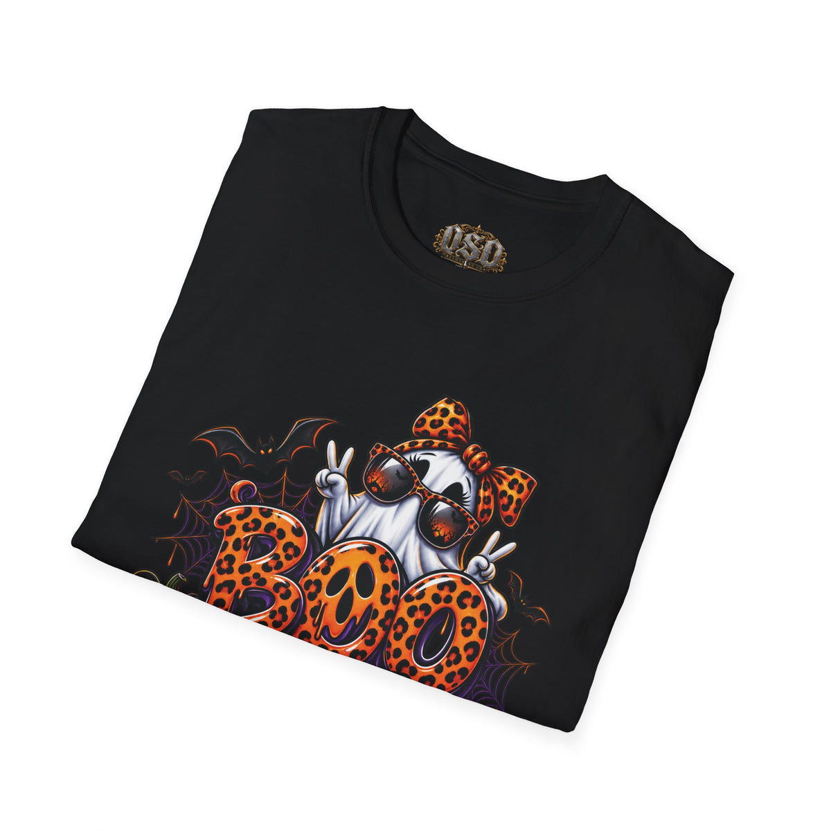 Ghost Boo Leopard Halloween T-Shirt — 'Boo' Graphic Pumpkin Bat Tee