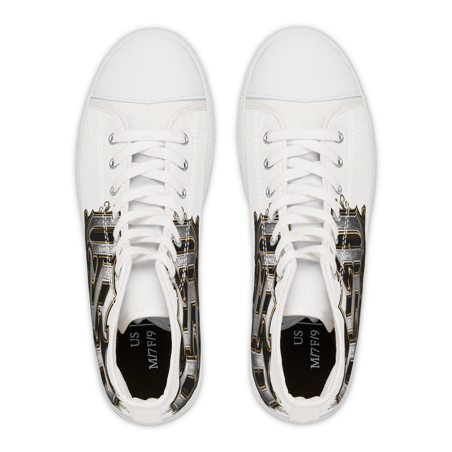 Women's High Top Sneakers — Gothic Monogram Black & Gold Vintage Initials
