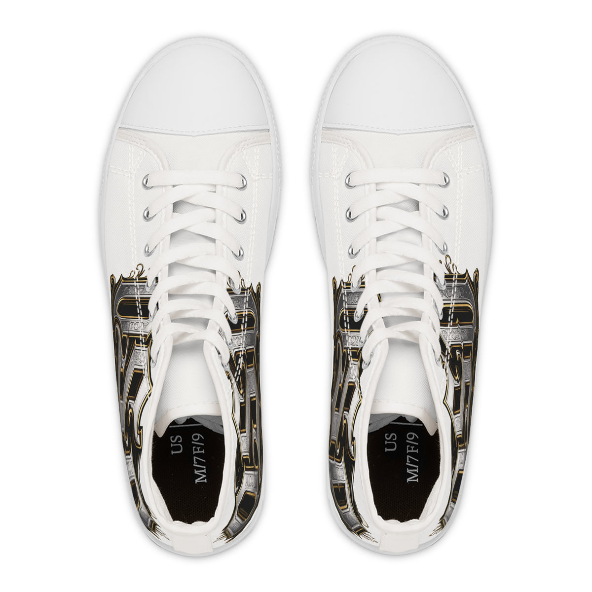 Women's High Top Sneakers — Gothic Monogram Black & Gold Vintage Initials