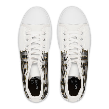Women's High Top Sneakers — Gothic Monogram Black & Gold Vintage Initials