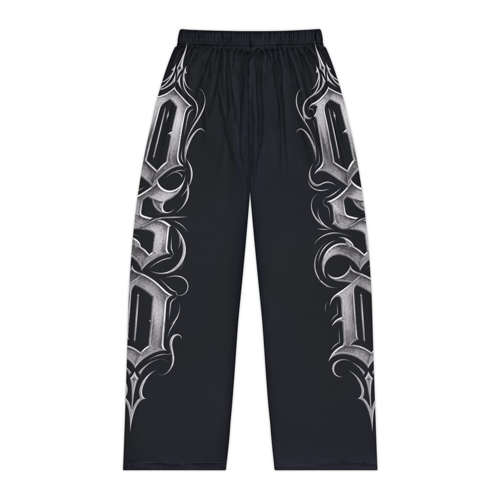 Gothic Script Women's Pajama Pants – Black Side Lettering Lounge Pants