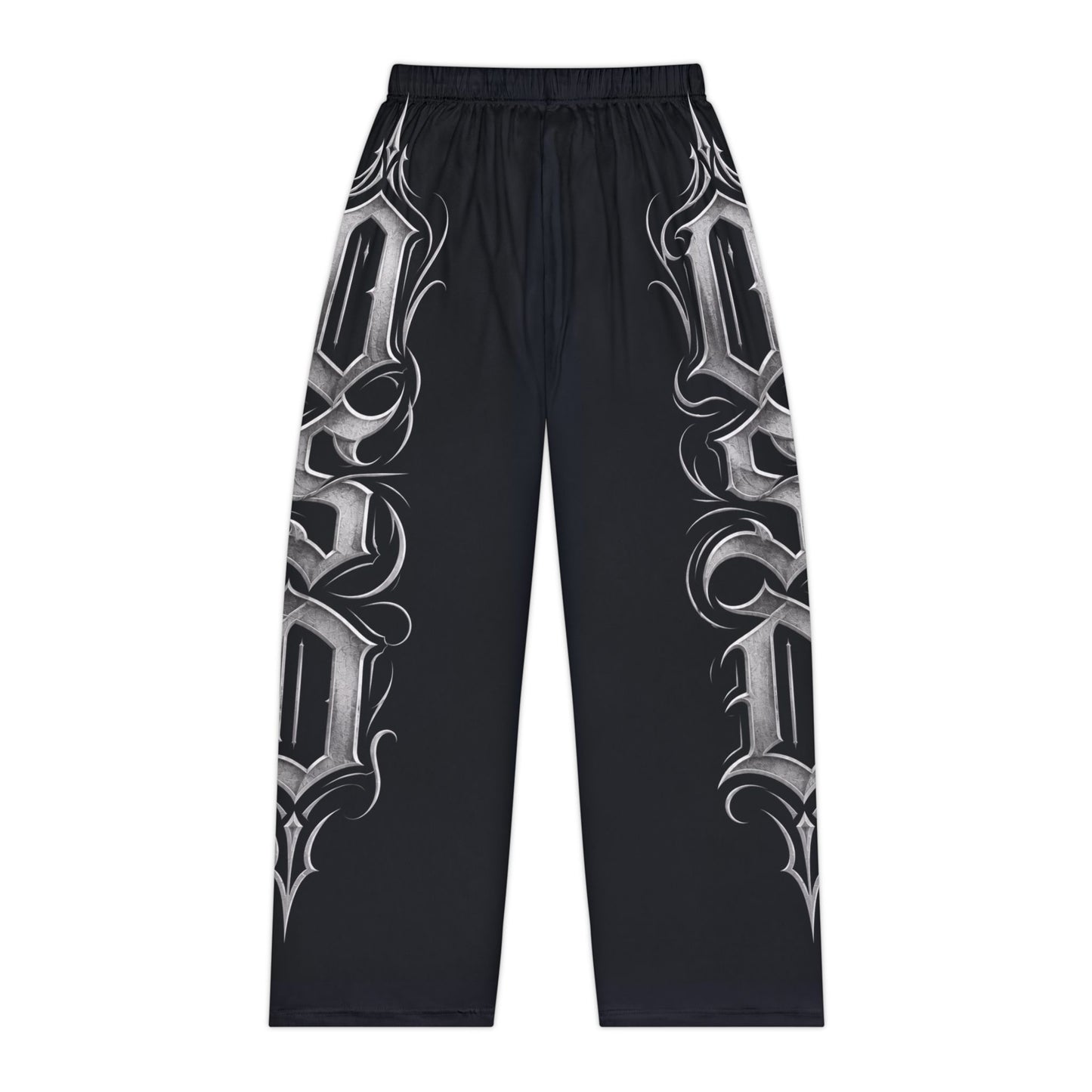 Gothic Script Women's Pajama Pants – Black Side Lettering Lounge Pants