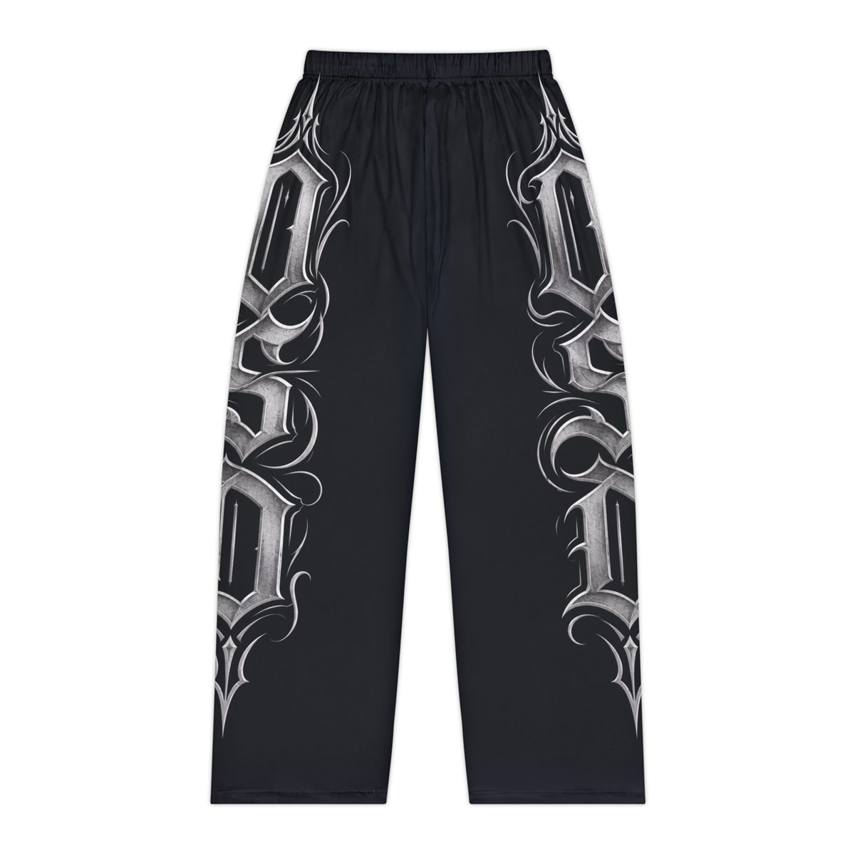 Gothic Script Women's Pajama Pants – Black Side Lettering Lounge Pants