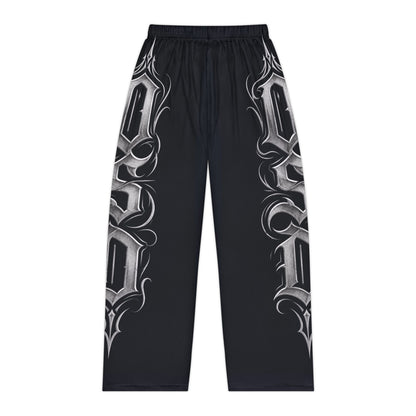 Gothic Script Women's Pajama Pants – Black Side Lettering Lounge Pants