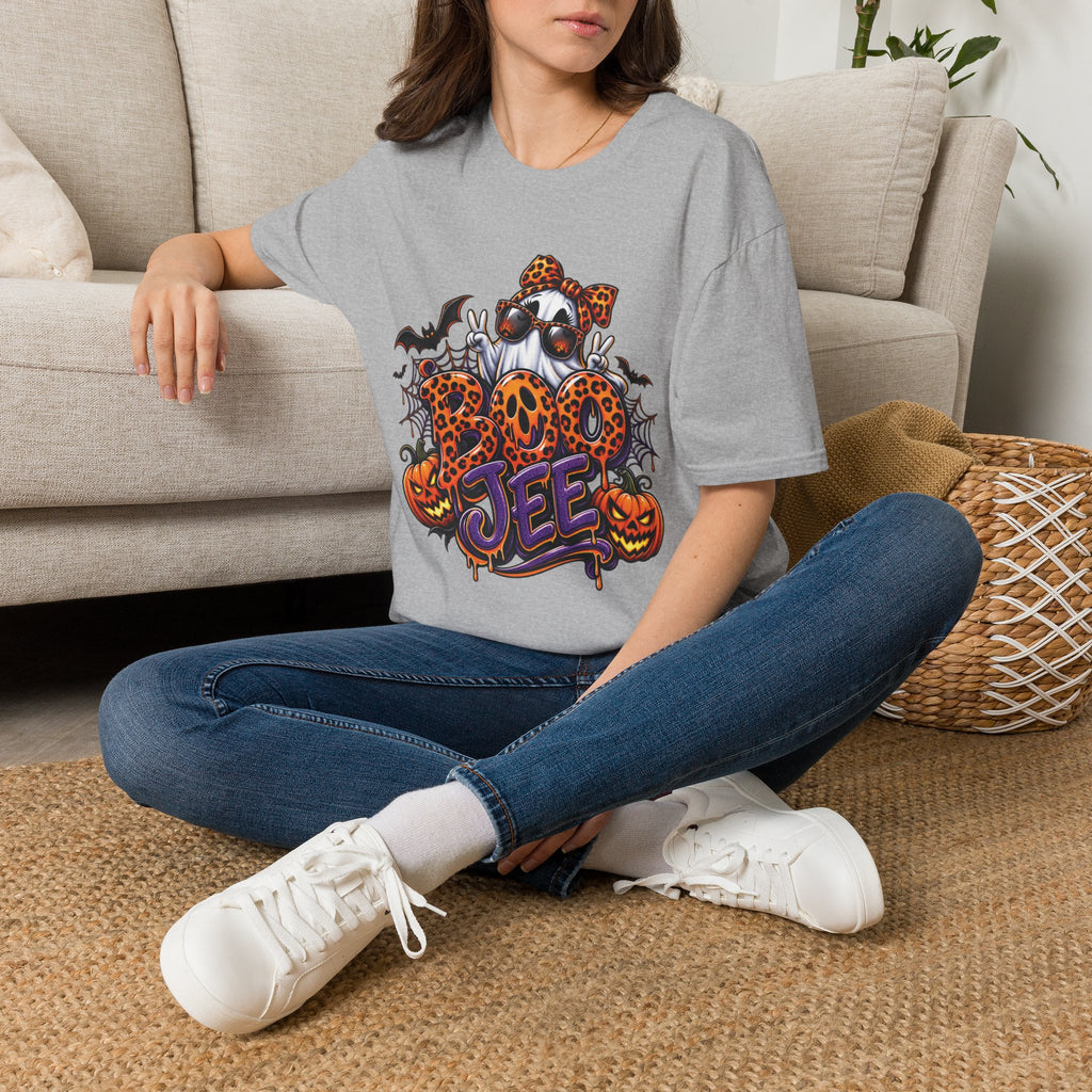 Ghost Boo Leopard Halloween T-Shirt — 'Boo' Graphic Pumpkin Bat Tee