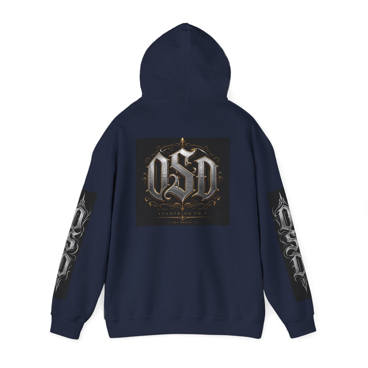 Graphic Hoodie — Gothic "OSD" Logo Pullover with Sleeve Panels
