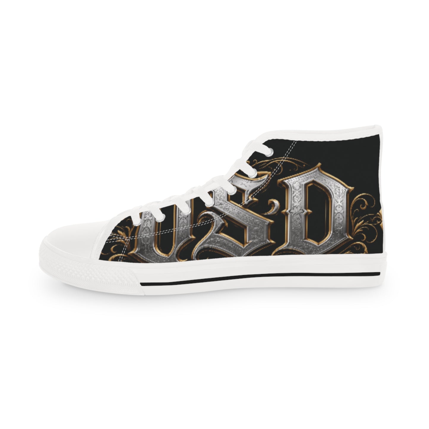 High Top Sneakers — Gothic Lettering Black & Gold Streetwear