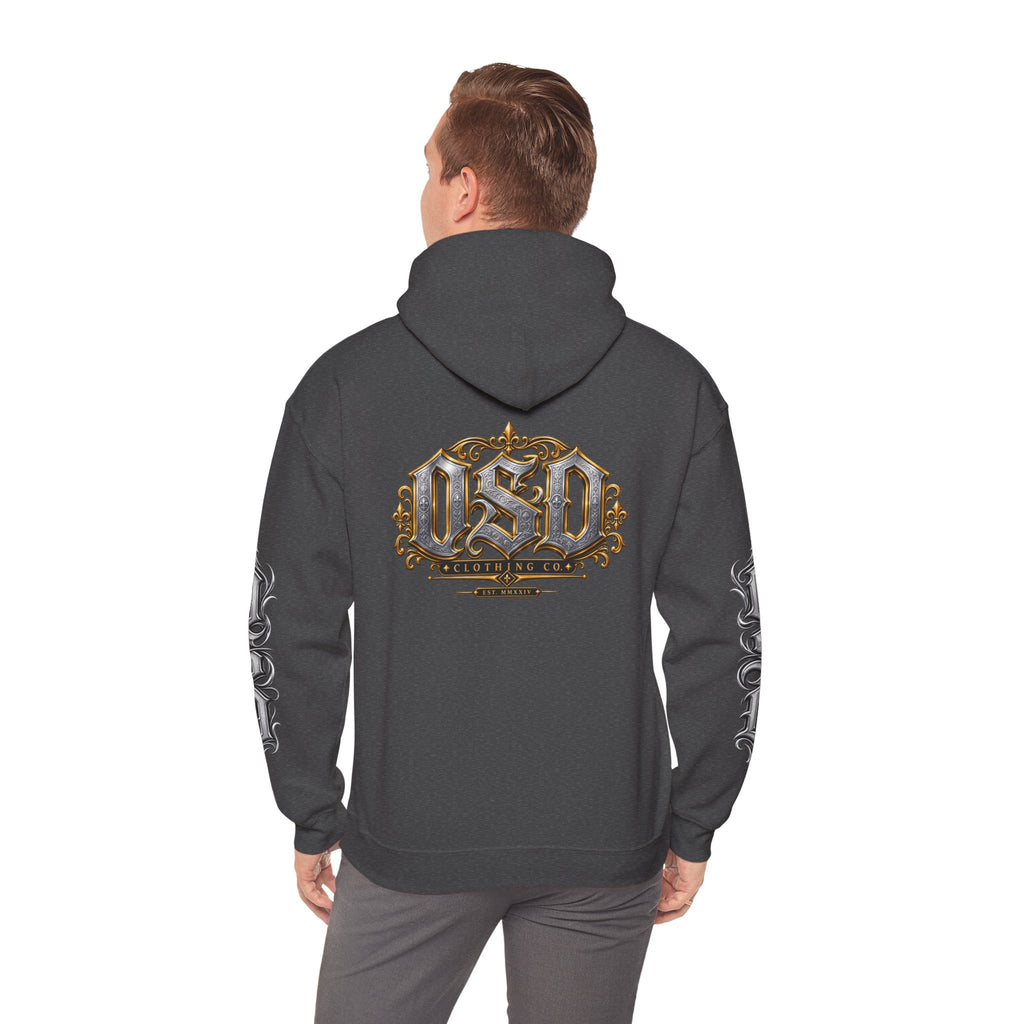 Hoodie — Ornate Gothic "OSD" Logo Sleeve & Back Streetwear Hoodie