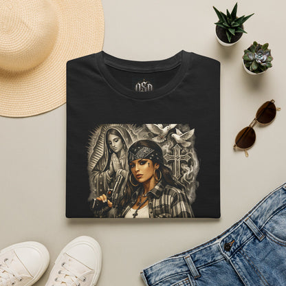 Chicana Lowrider Art T-Shirt – Virgen & Cholo Girl Vintage Streetwear