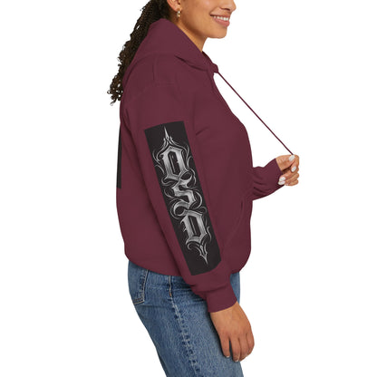 Graphic Hoodie — Gothic "OSD" Logo Pullover with Sleeve Panels