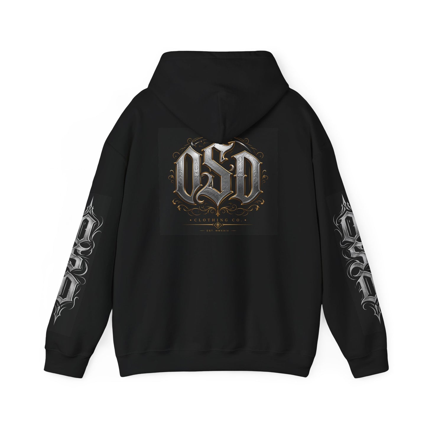 Graphic Hoodie — Gothic "OSD" Logo Pullover with Sleeve Panels