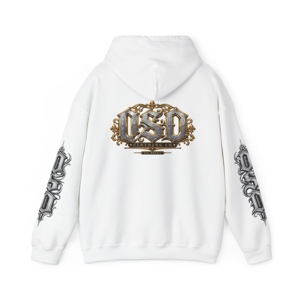 Hoodie — Ornate Gothic "OSD" Logo Sleeve & Back Streetwear Hoodie