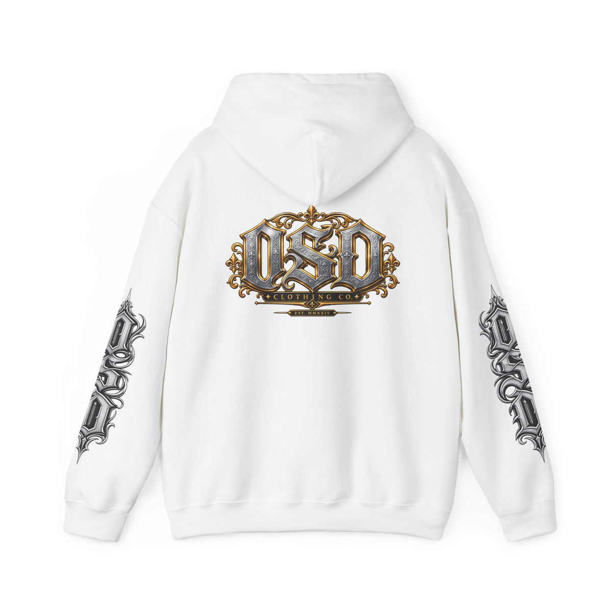 Hoodie — Ornate Gothic "OSD" Logo Sleeve & Back Streetwear Hoodie
