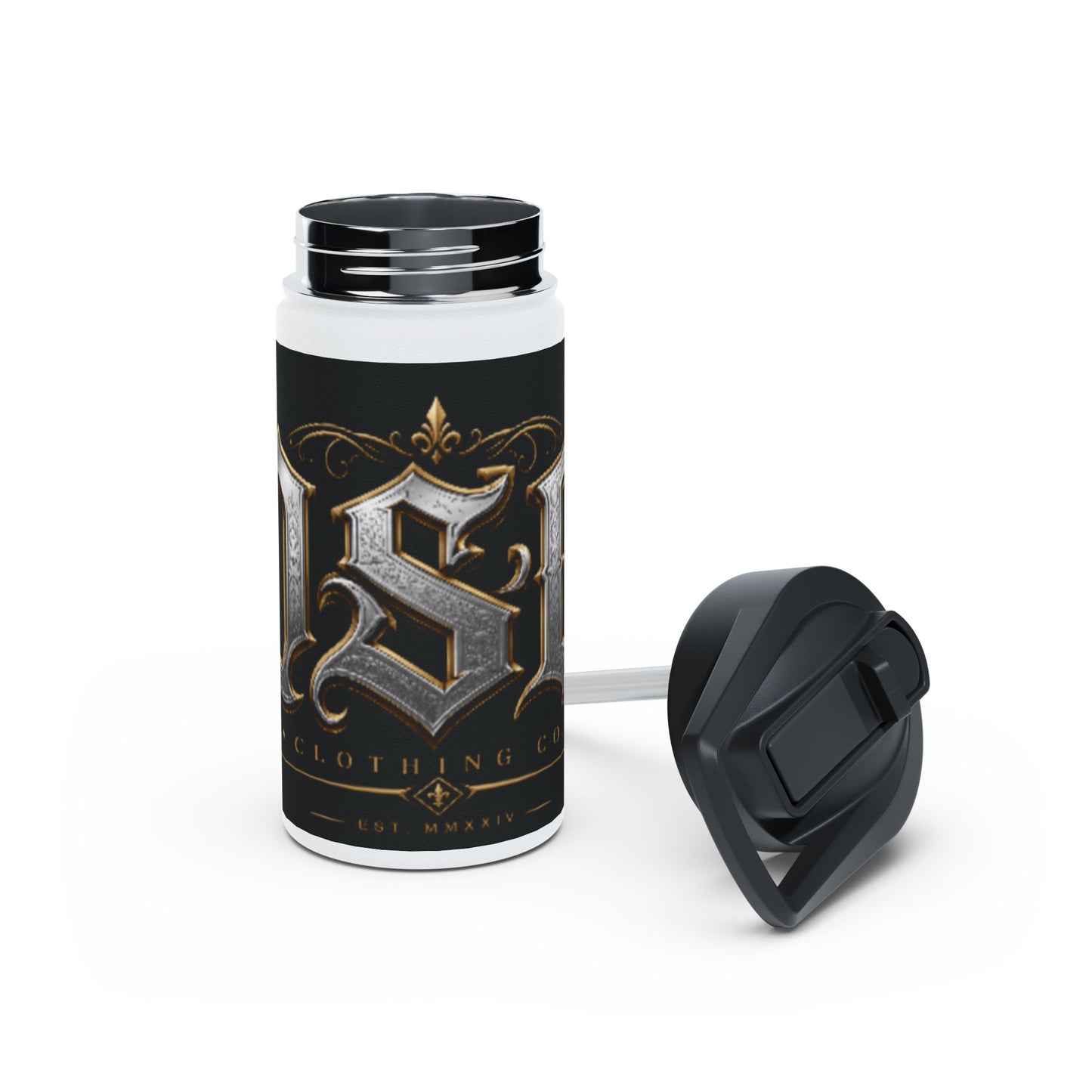 Ornate Gothic Stainless Steel Water Bottle — Vintage Monogram Design