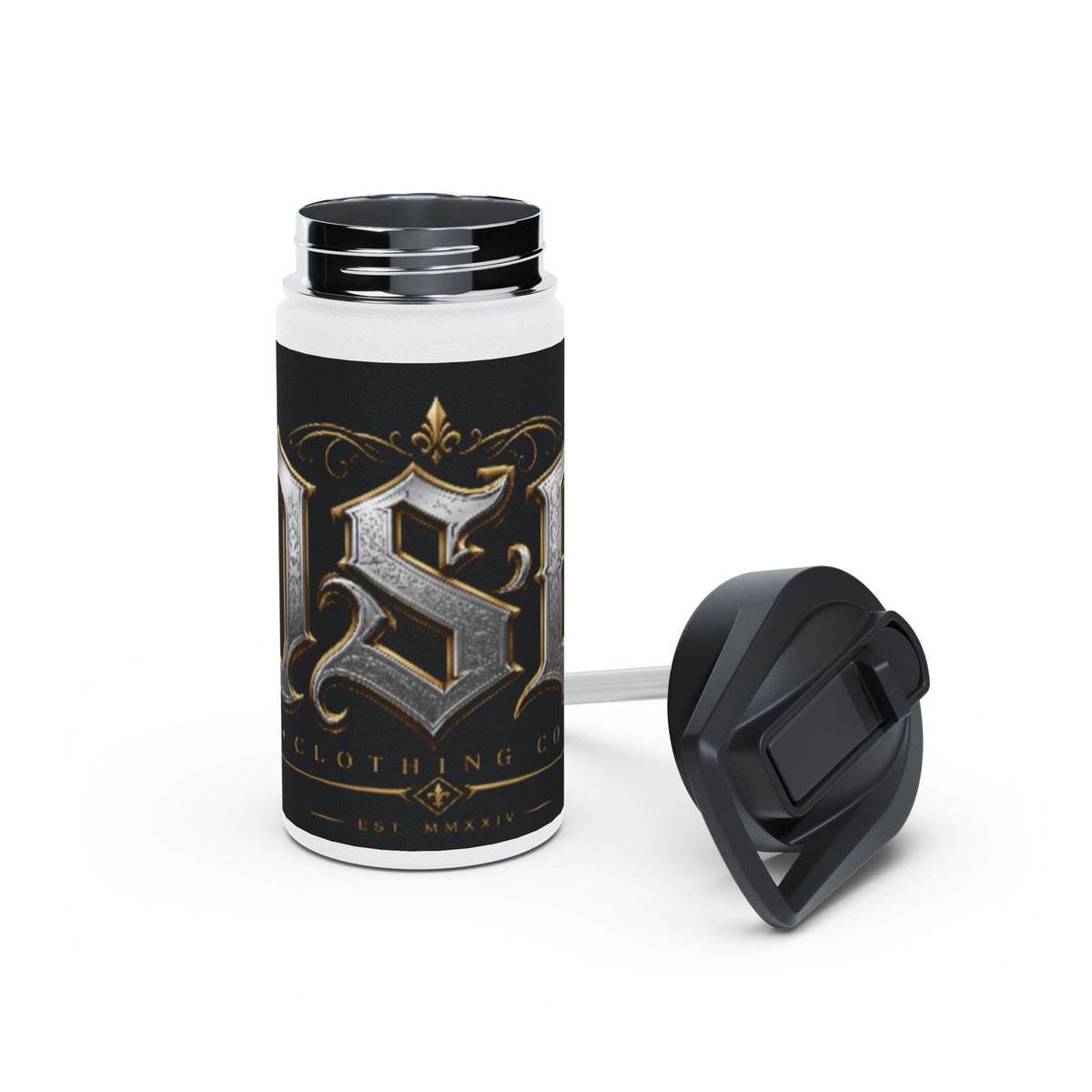 Ornate Gothic Stainless Steel Water Bottle — Vintage Monogram Design