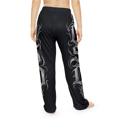 Gothic Script Women's Pajama Pants – Black Side Lettering Lounge Pants