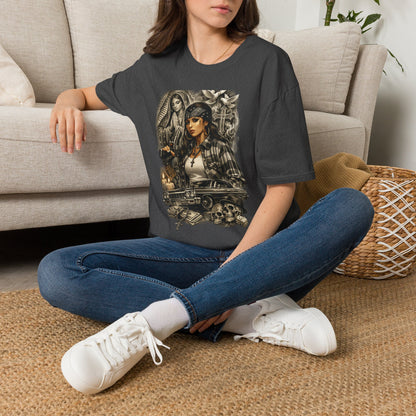 Chicana Lowrider Art T-Shirt – Virgen & Cholo Girl Vintage Streetwear