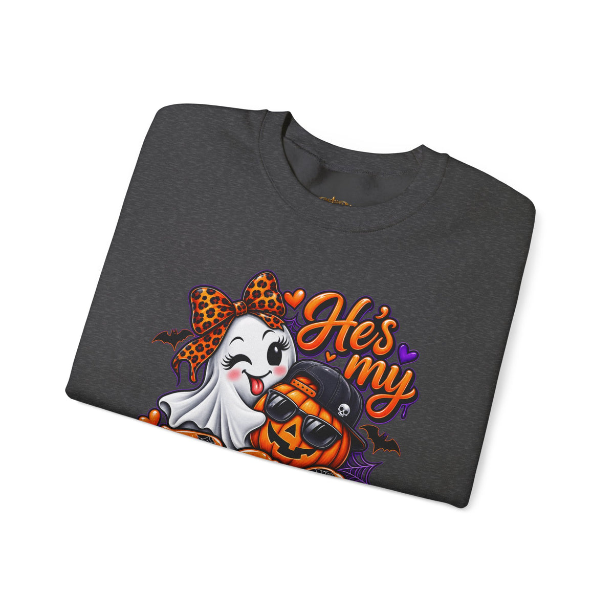 Sweatshirt — "He's My Boo Thing" Halloween Ghost & Jack-O'-Lantern Crewneck