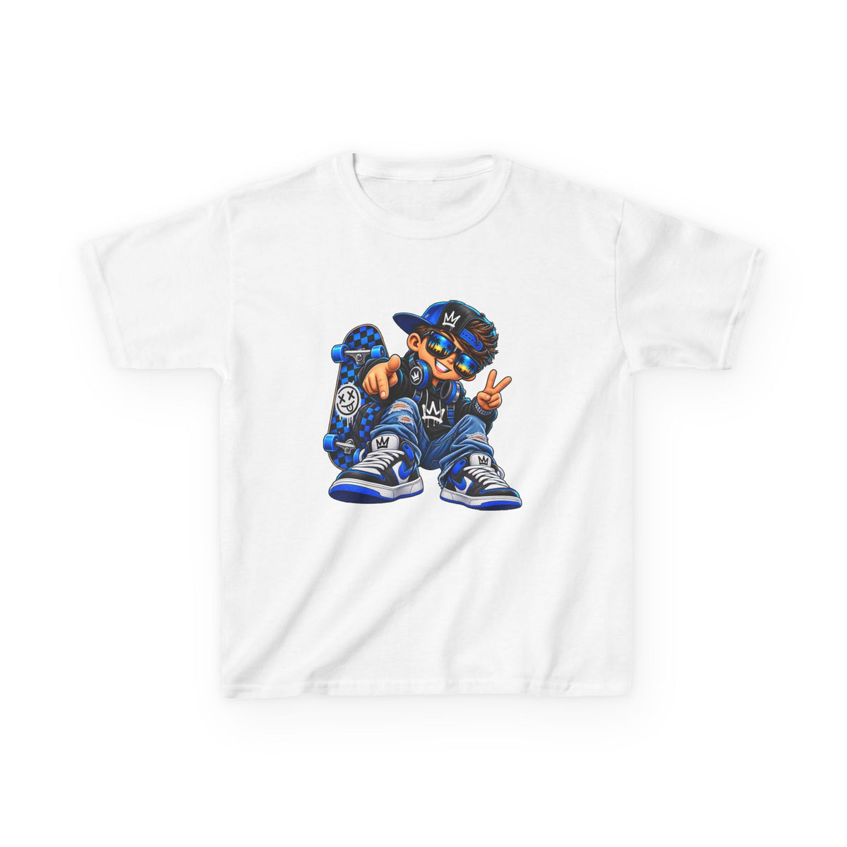 Kids Tee — Cool Skate Kid Graphic T-Shirt (Blue Streetwear)