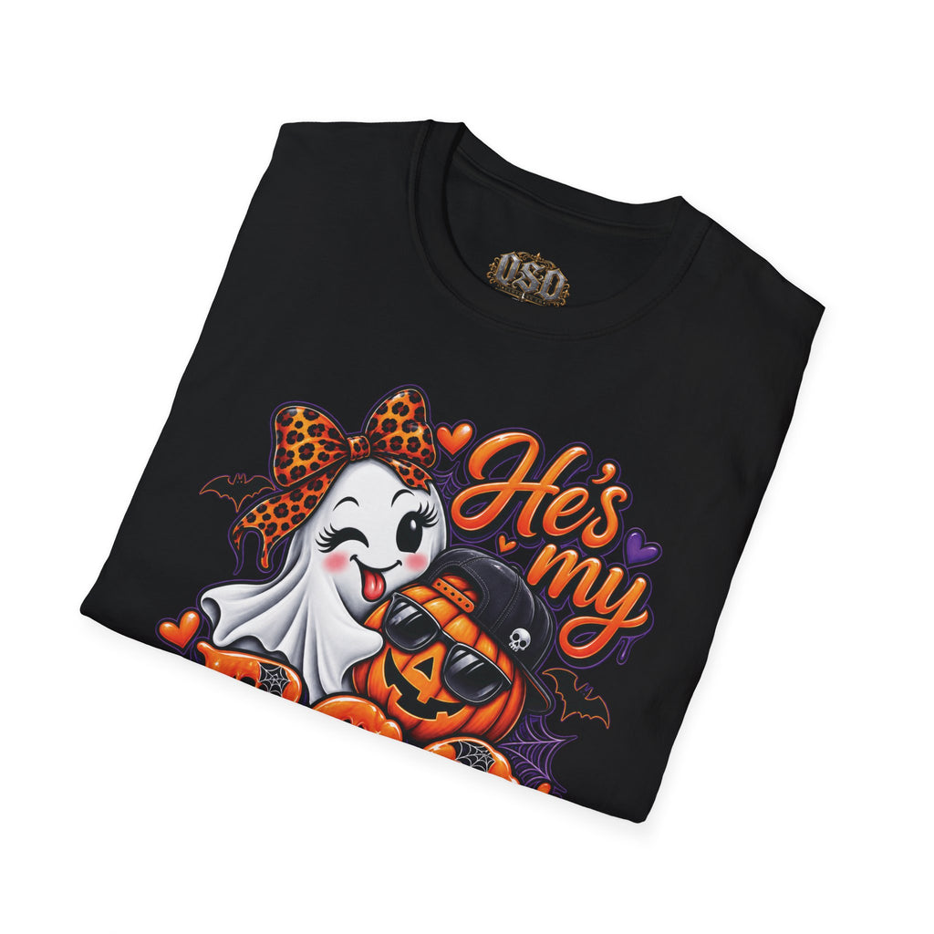 Halloween "He's My Boo Thing" T-Shirt — Cute Ghost & Pumpkin Couple Tee