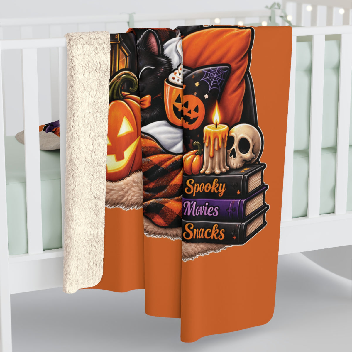 A Cozy & Cuddle Halloween Sherpa Blanket — Cute Ghosts, Pumpkins & Autumn Vibe