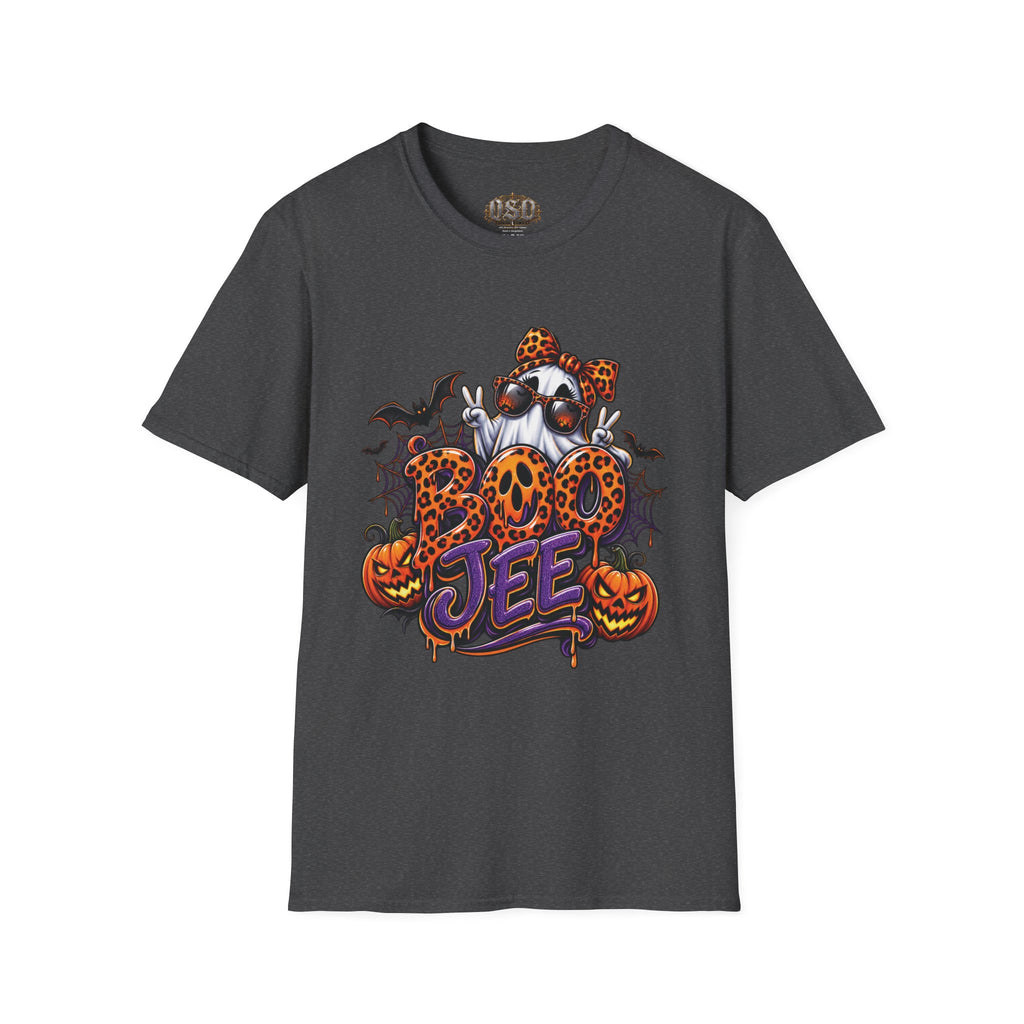 Ghost Boo Leopard Halloween T-Shirt — 'Boo' Graphic Pumpkin Bat Tee