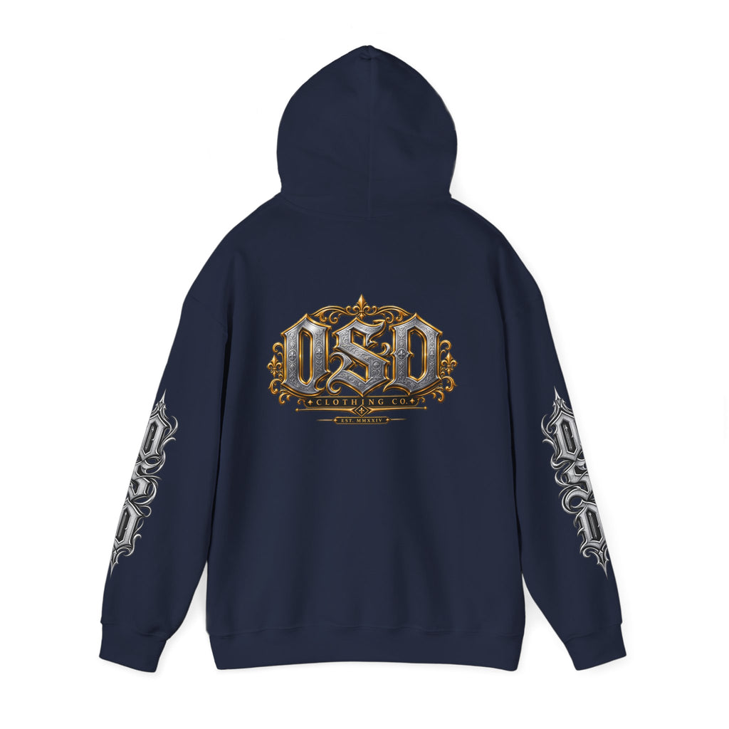 Hoodie — Ornate Gothic "OSD" Logo Sleeve & Back Streetwear Hoodie