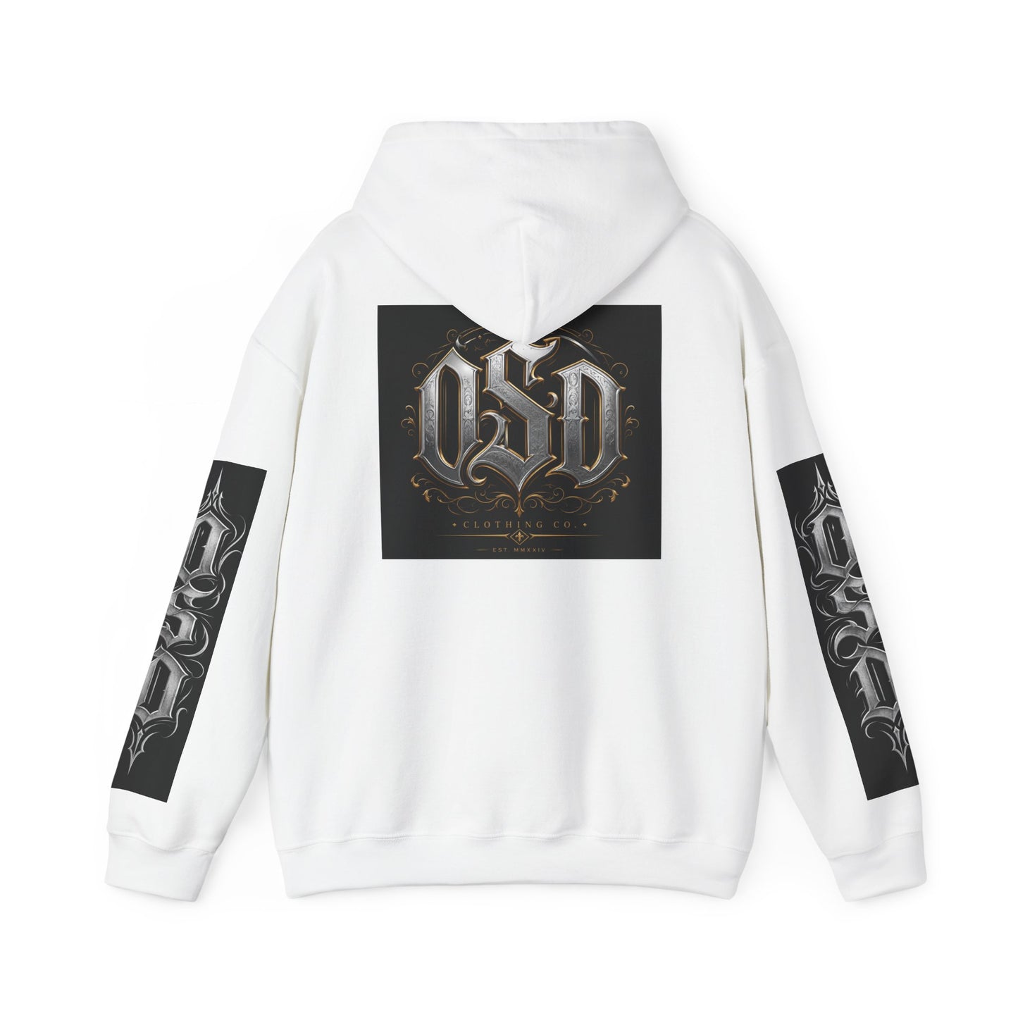 Graphic Hoodie — Gothic "OSD" Logo Pullover with Sleeve Panels