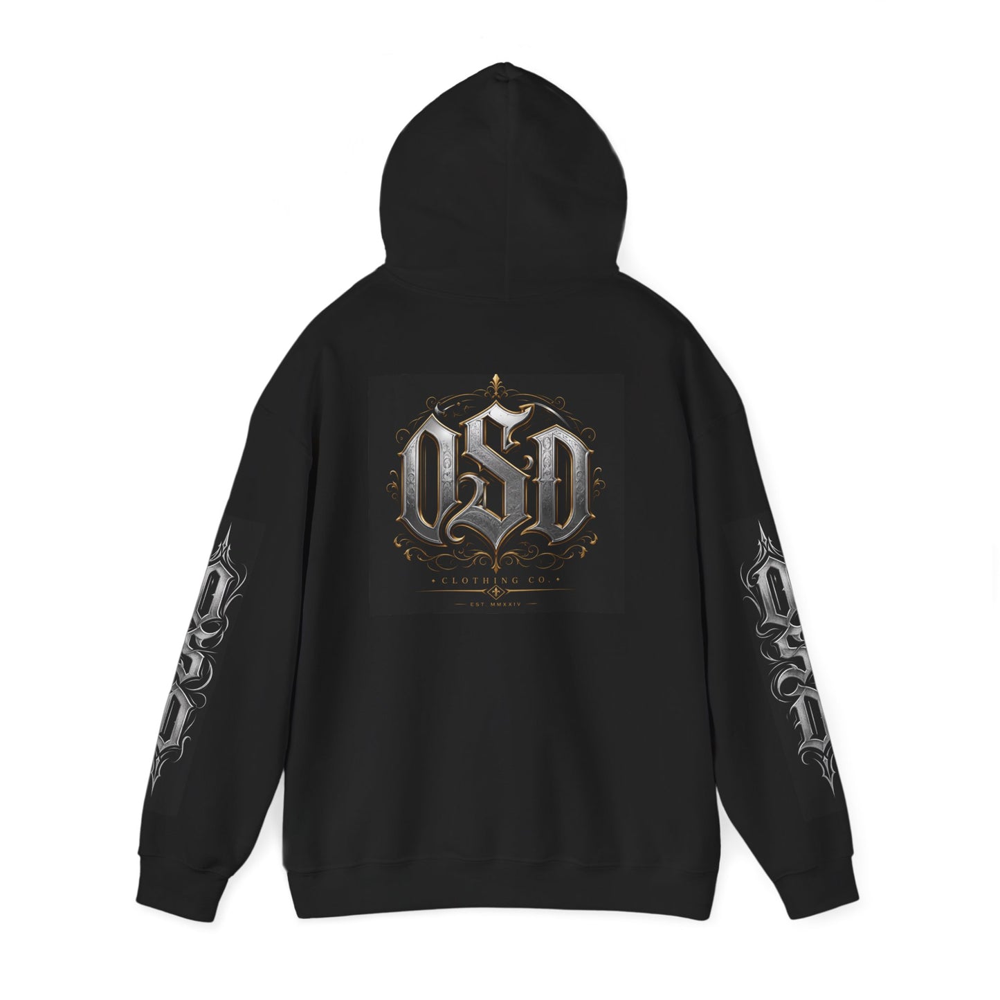 Graphic Hoodie — Gothic "OSD" Logo Pullover with Sleeve Panels