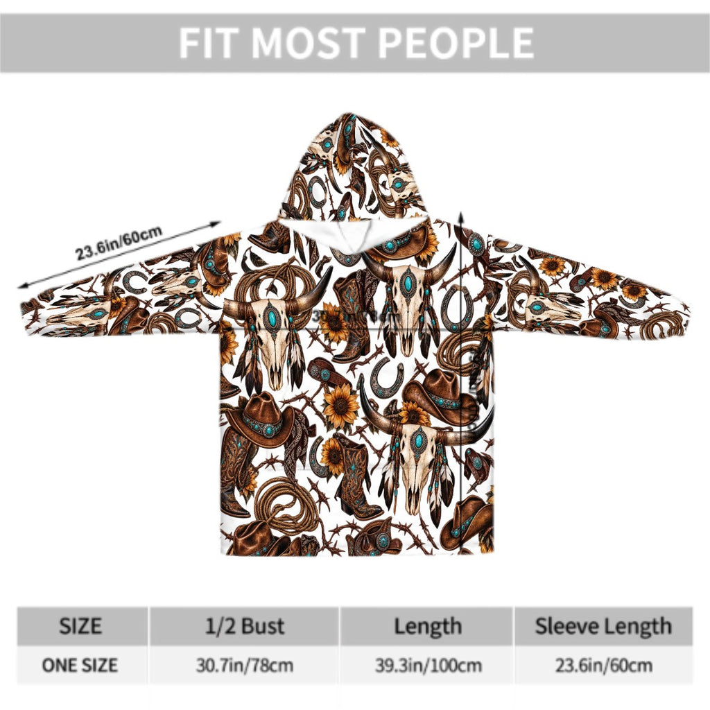Adult Blanket Hoodie  Western Cowgirl Motif Pattern