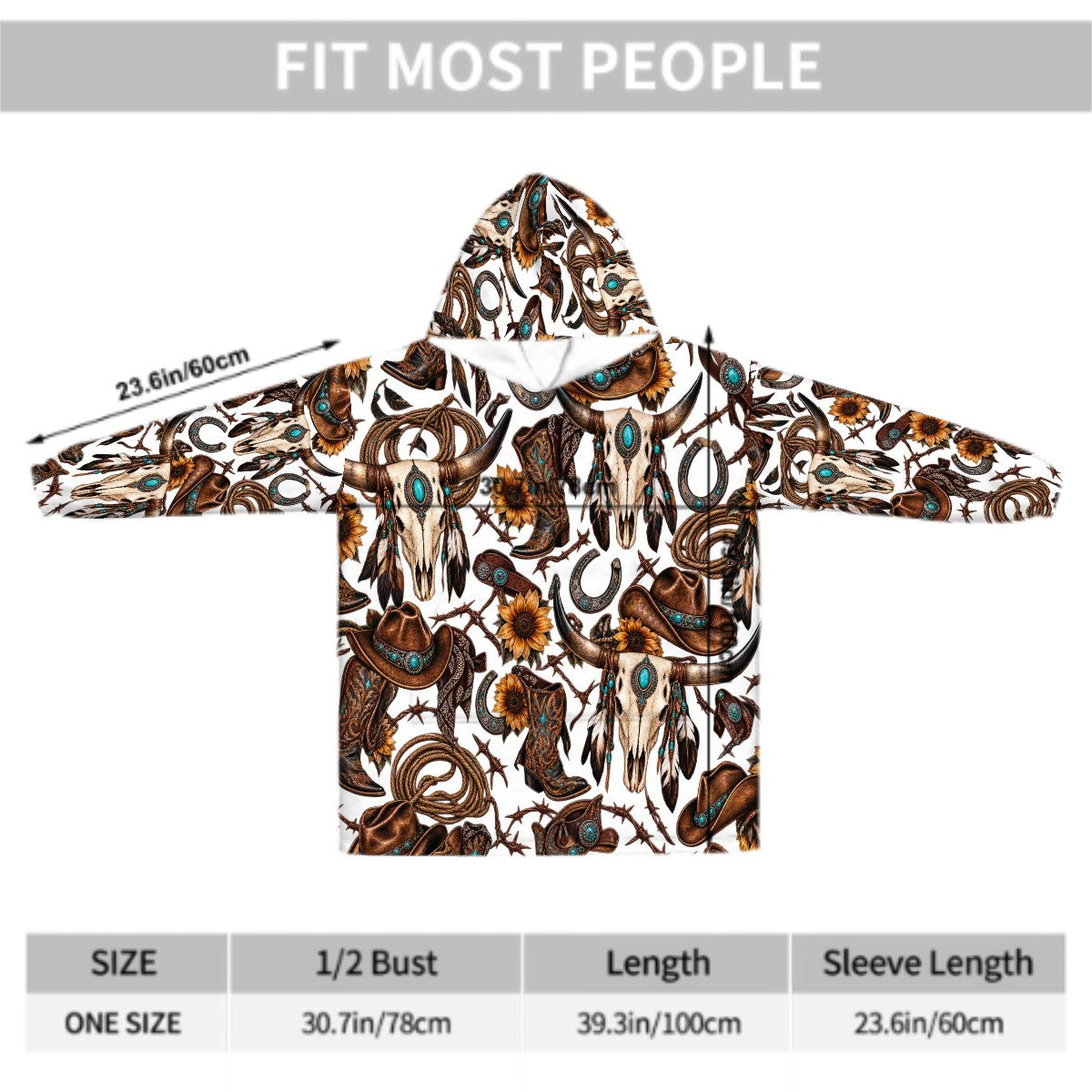 Adult Blanket Hoodie  Western Cowgirl Motif Pattern