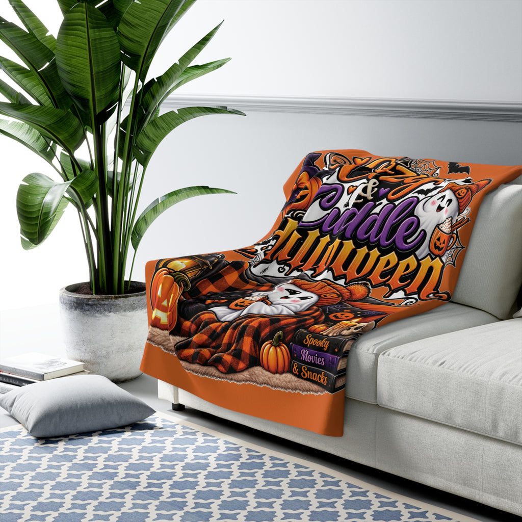 A Cozy & Cuddle Halloween Sherpa Blanket — Cute Ghosts, Pumpkins & Autumn Vibe